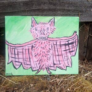 Pink Bat Folk Art Painting
